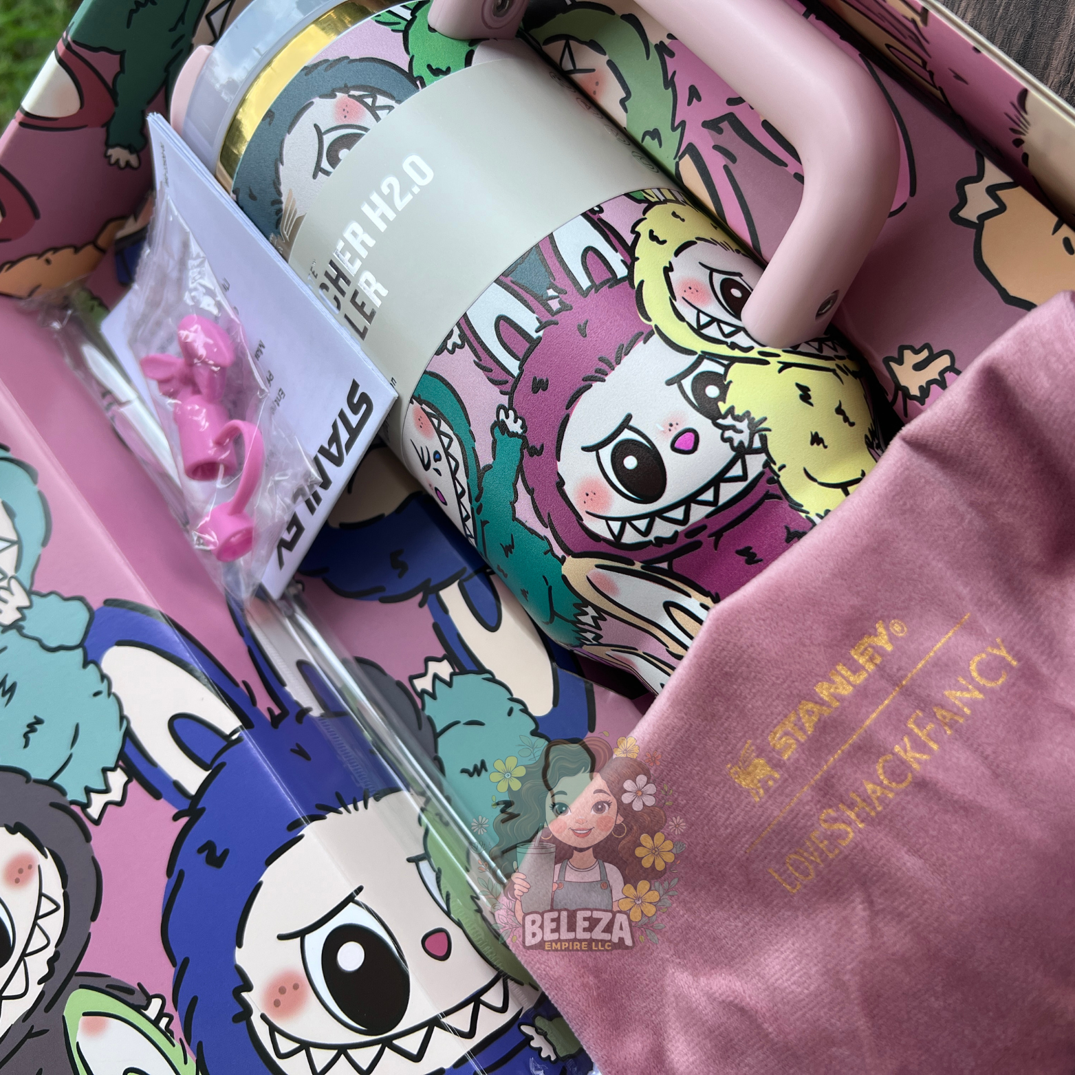 Stanley x Labubu cartoon 40oz tumbler| BPA Free | Limited Edition printed |  with design box and tumbler sleeve bag