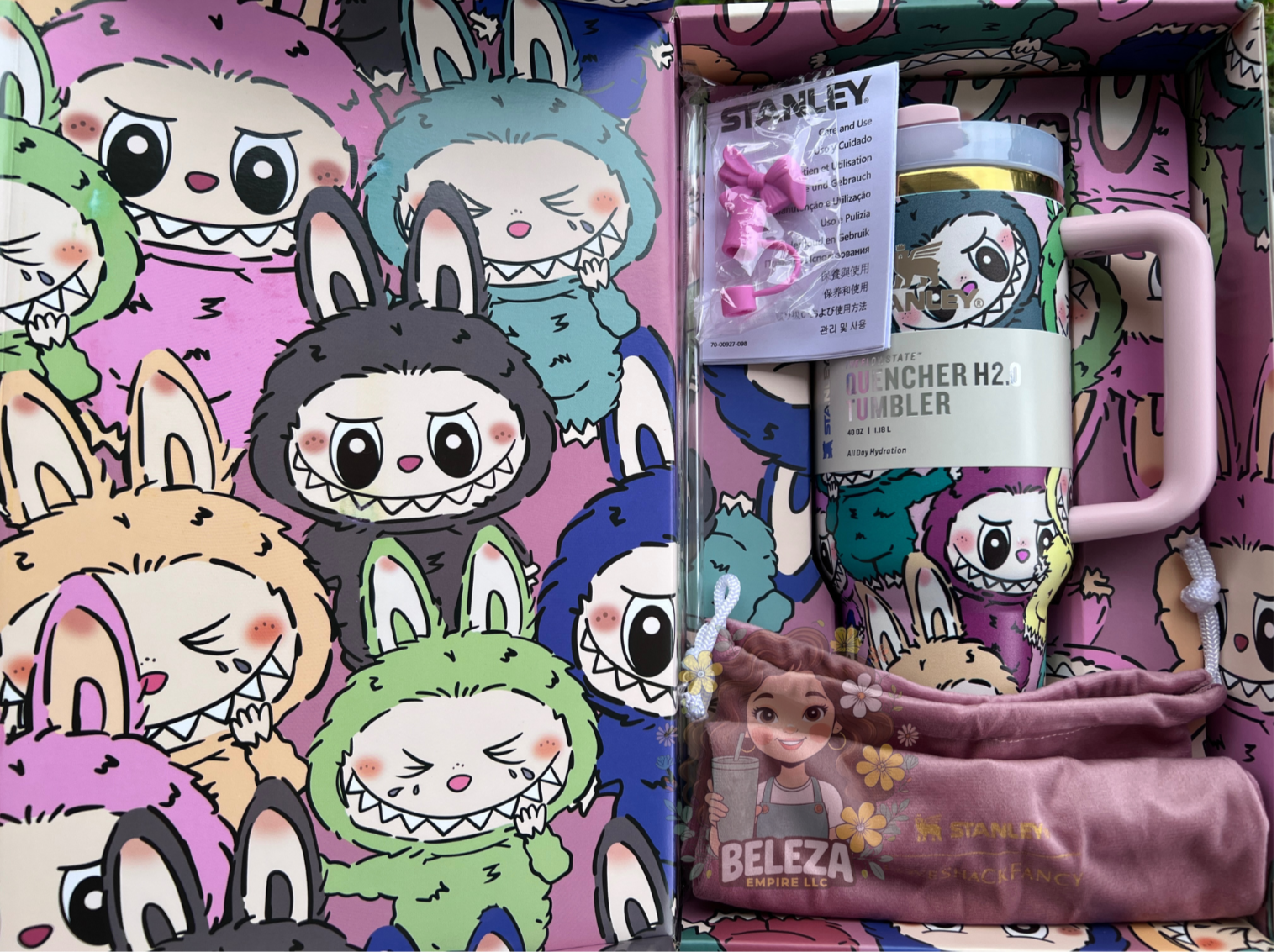 Stanley x Labubu cartoon 40oz tumbler| BPA Free | Limited Edition printed |  with design box and tumbler sleeve bag