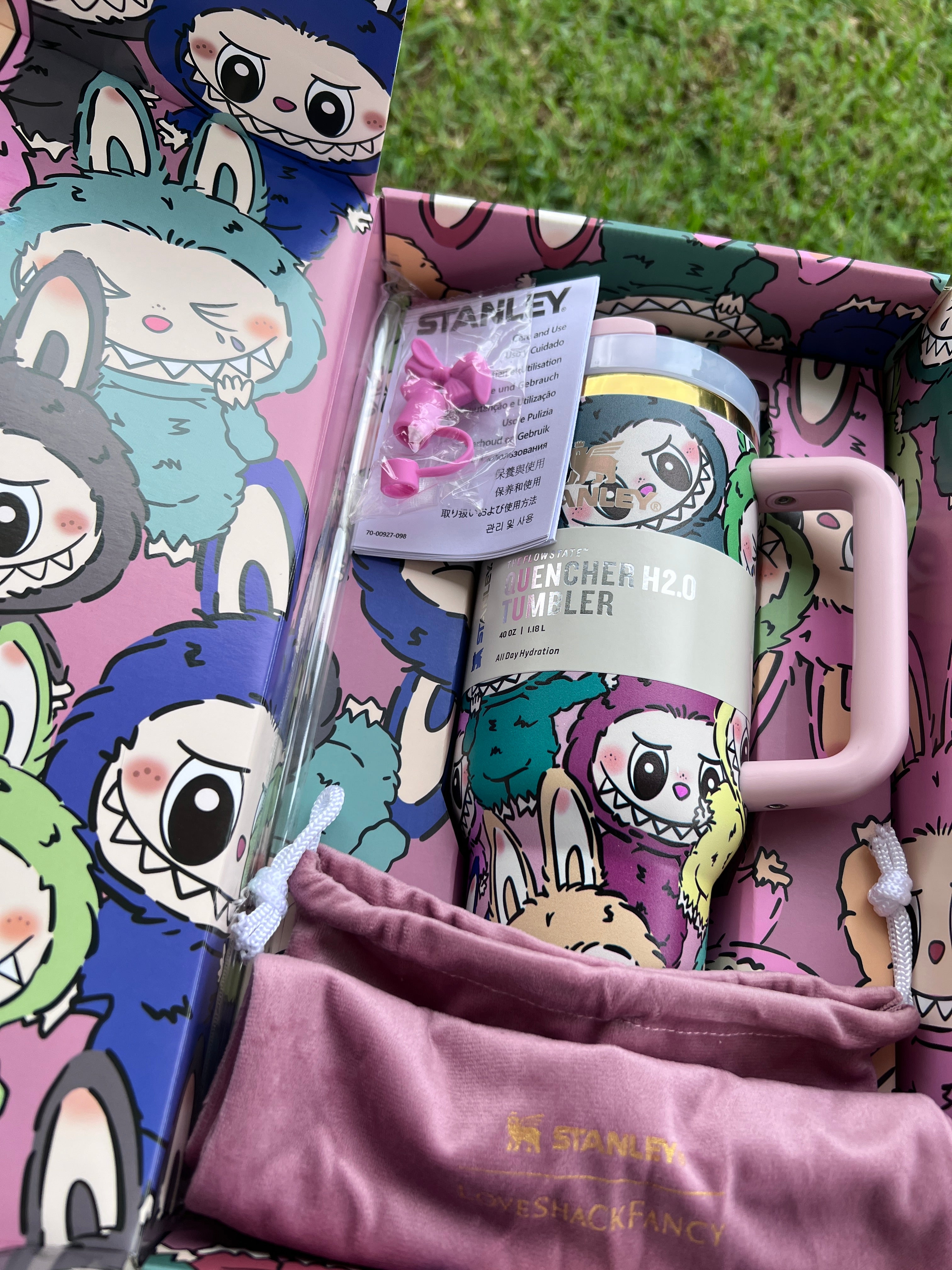 Stanley x Labubu cartoon 40oz tumbler| BPA Free | Limited Edition printed |  with design box and tumbler sleeve bag
